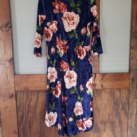 3/4 Length Velvet Floral Midi Dress -M/L - Picture 4 of 6